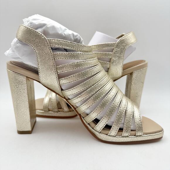 Donald Pliner Womens Sevanna Heeled Sandals US 8.5 M Gold Metallic Leather NIB - Picture 5 of 13